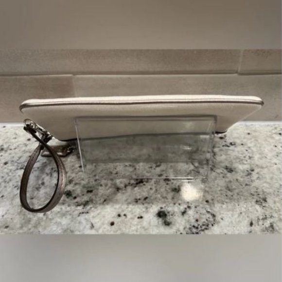 Coach Beach Canvas Wristlet  - Beach Shell w/Metallic Bronze Trim - Picture 4 of 7